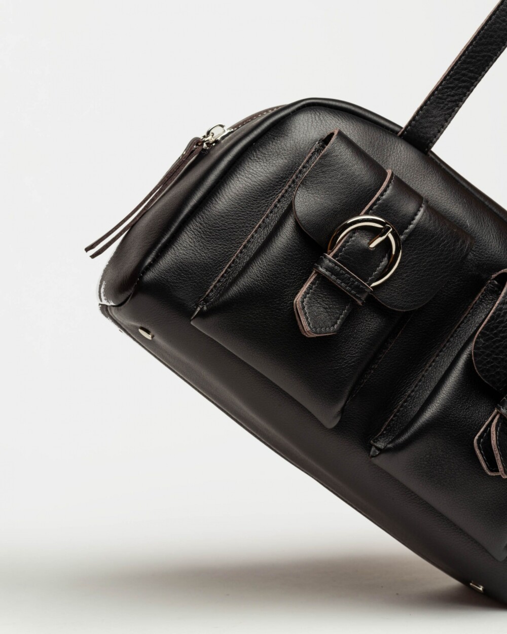 Bolso Indie en cuero vegetal liso Negro