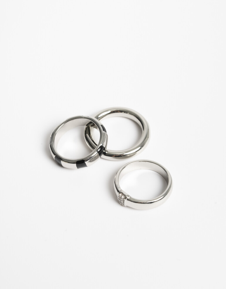 Sets Anillos Color Set De Anillos Metal Y Esmalte - Negro
