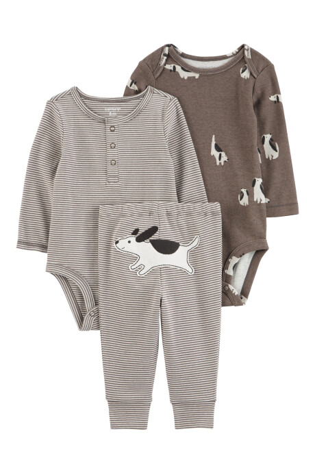 Set tres piezas de algodón, pantalón y dos bodies, diseño perro Set tres piezas de algodón, pantalón y dos bodies, diseño perro