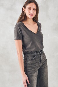 Remera Algodón Lavado Negro Lavado