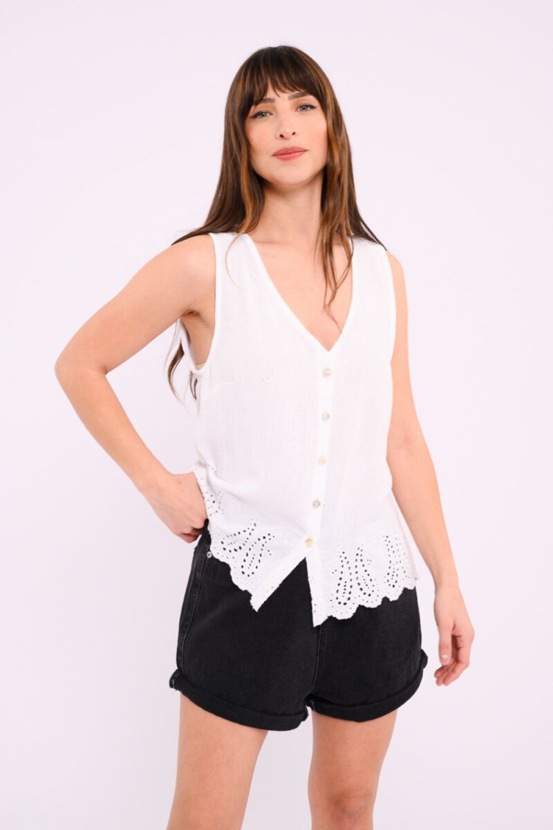 Blusa con broderie - Blanco 