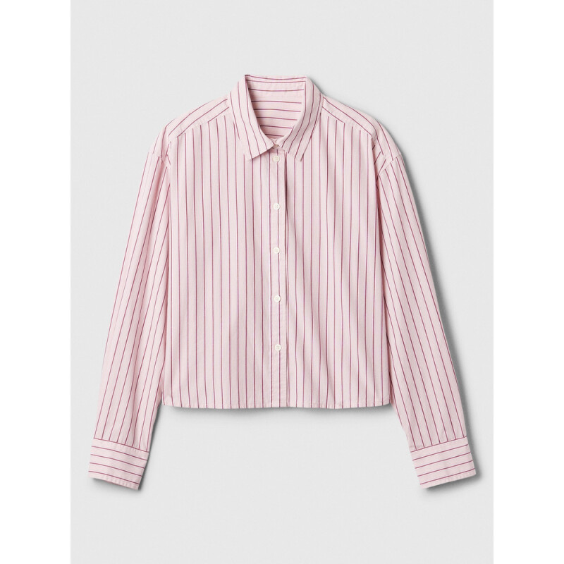 V-LS CROPPED POPLIN SHIRT PINK STRIPE