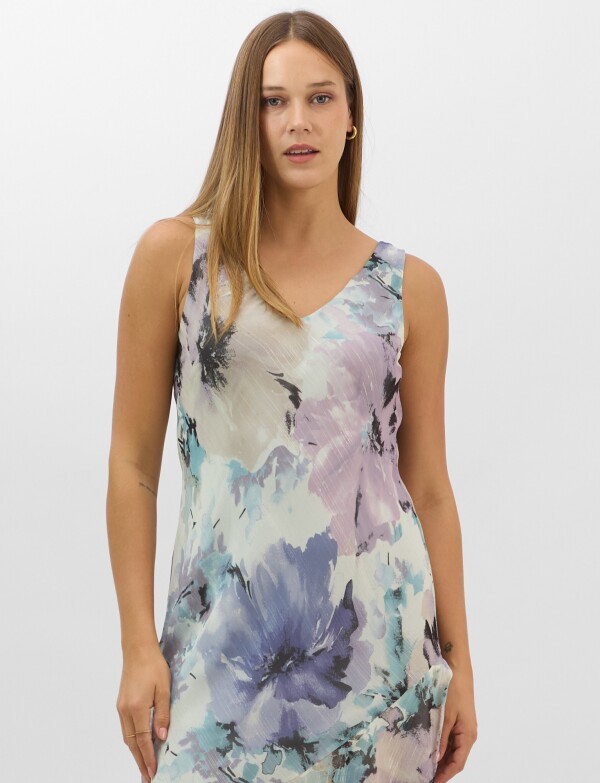 Conjunto Vestido & Chaqueta Gasa Flores MULTI/LAVANDA