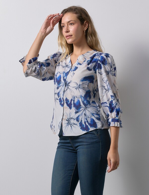 Blusa Botones BLANCO/AZUL