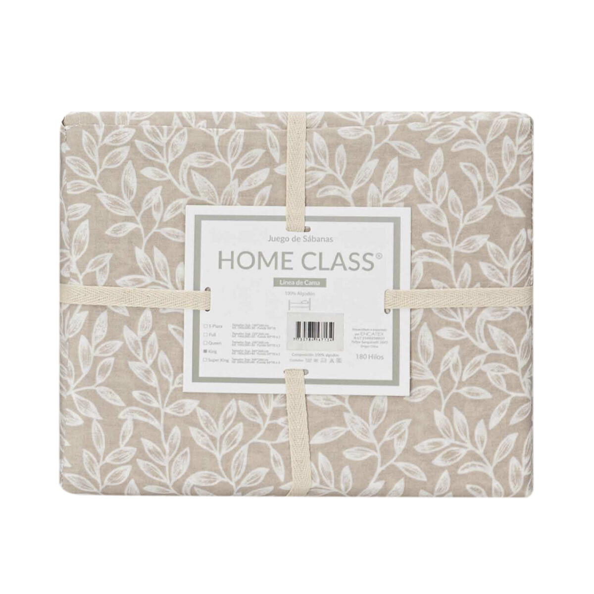Juego Sábanas King Size Home Class Estampado 180 Hilos 100% Algodón - 10-2 HOJAS BEIGE 