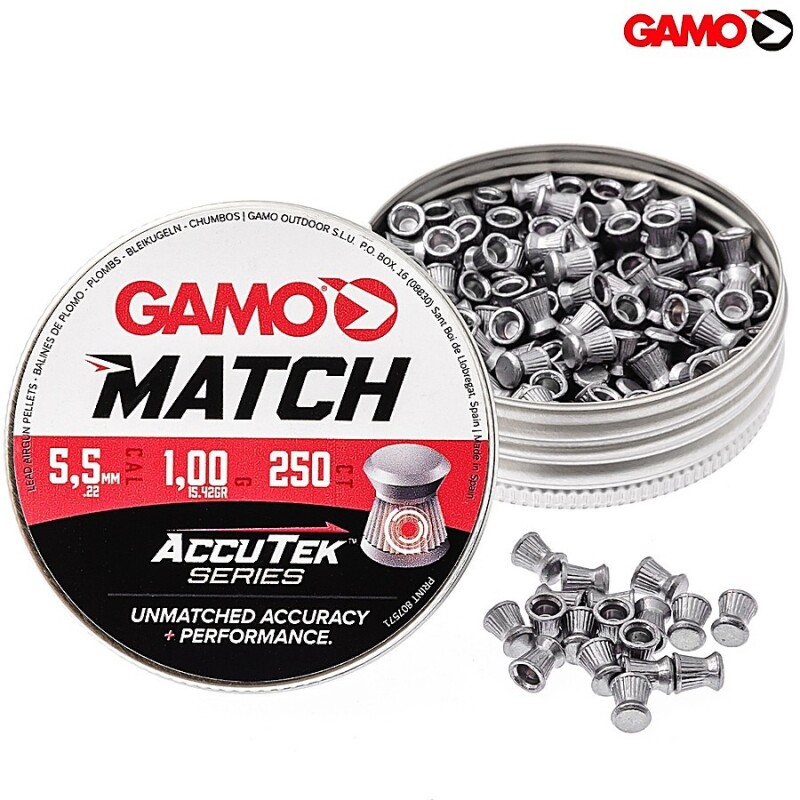Chumbos Gamo Match Accutek 5.5mm 250 unidades Chumbos Gamo Match Accutek 5.5mm 250 unidades