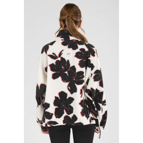 Campera black floral sherpa Marfil