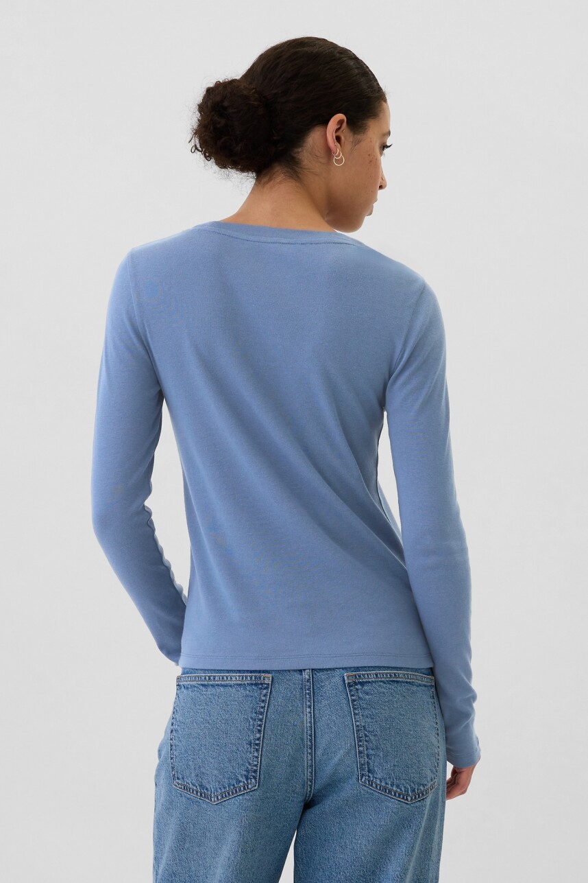 Remera Básica Cuello Redondo Manga Larga Mujer Bainbridge Blue