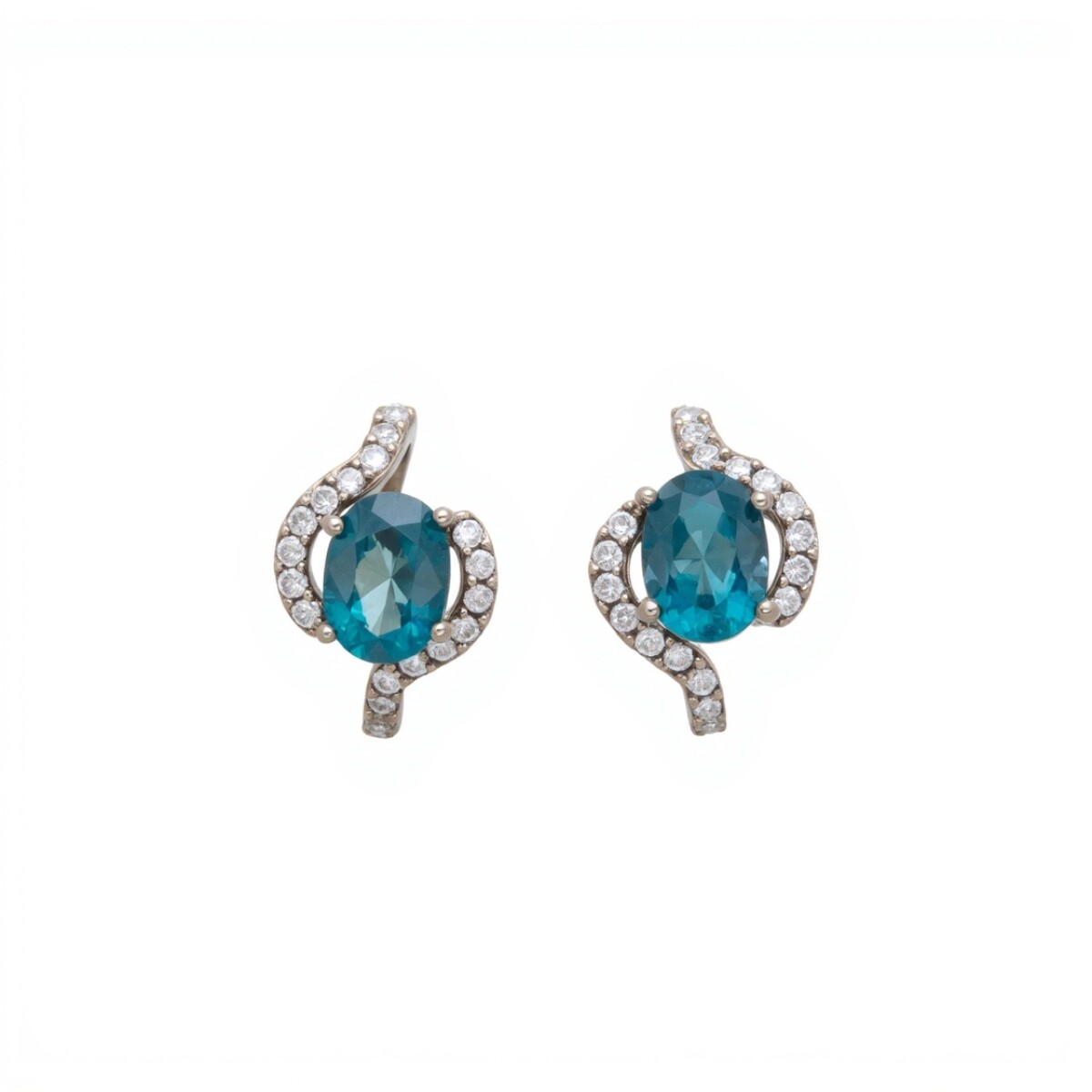Caravanas Oval-Plata 925-Piedra Aguamarina y zirconia-CA3300 - conpiedra 
