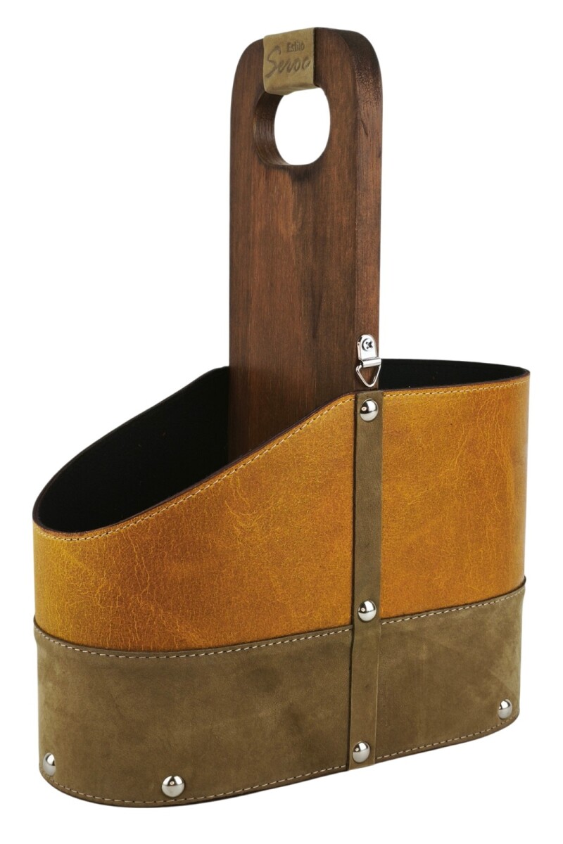 Matera de Cuero Vacuno Legítimo con Estructura Integral de Madera Mostaza