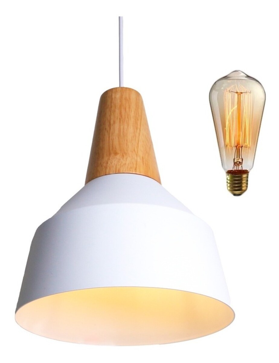 Lampara Colgante De Techo Color Y Madera Diseño Nordico - Blanco 