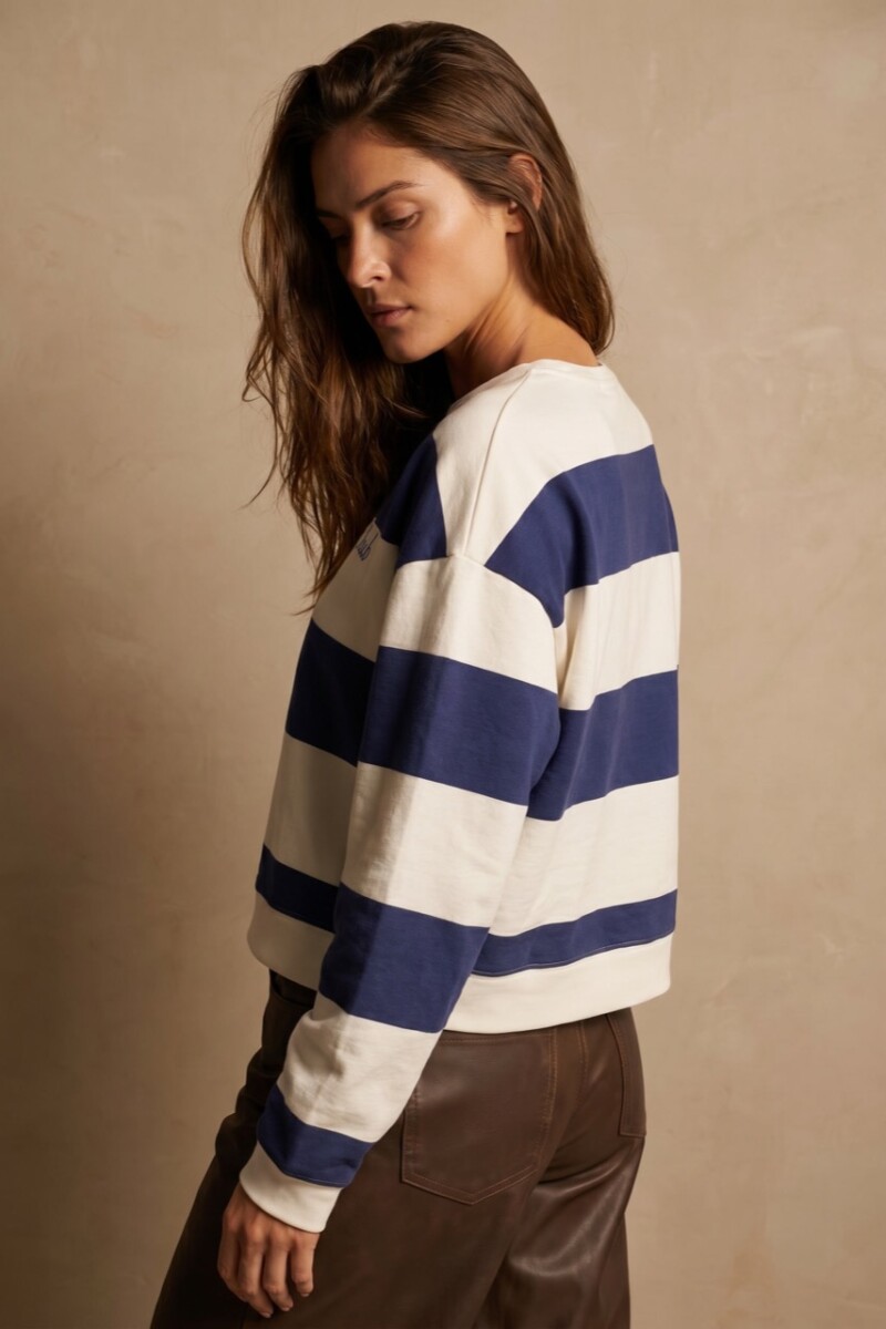 Sweater Bordado Algodon Lavado Azul