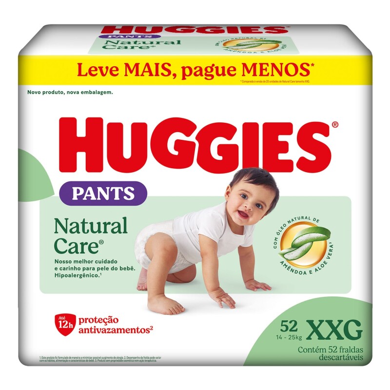 Pañales Huggies Natural Care Pants Talle Xxg 52 Uds. Pañales Huggies Natural Care Pants Talle Xxg 52 Uds.