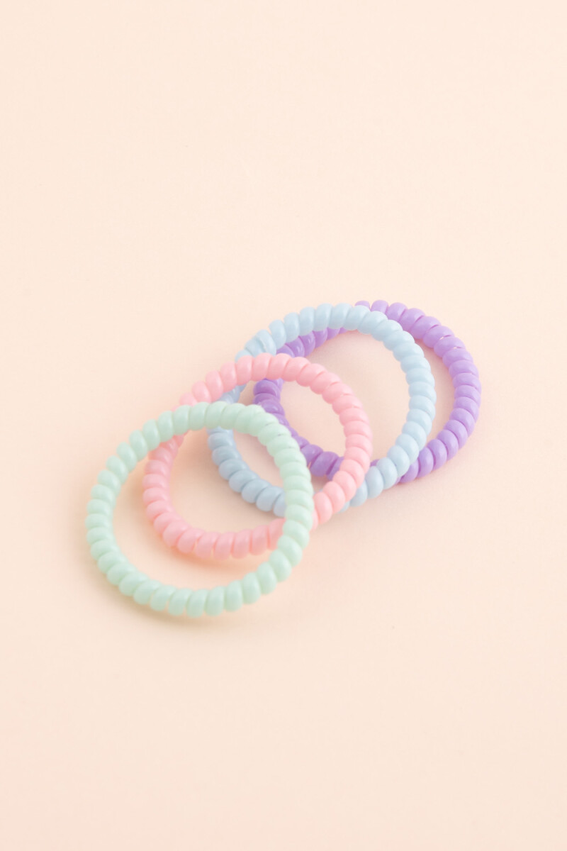 Pack x4 gomitas espiral - Rosa-celeste-menta-violeta 