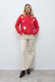 Cardigan bordado floral multicolor rojo