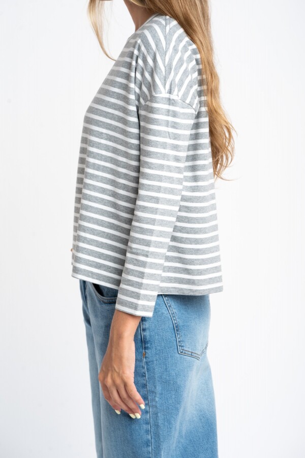 Remera Algodón Elastano Rayada Gris Melange
