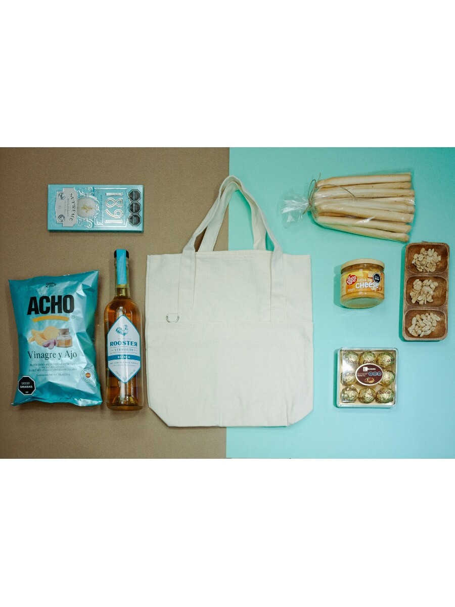 TOTE DE ALGODÓN CON ASAS Y BOLSILLO EXTERIOR con logo estampado 