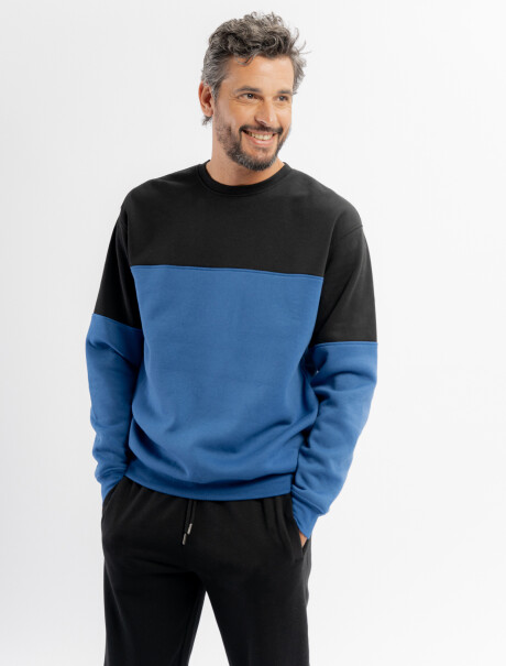 Buzo felpa combinado azul