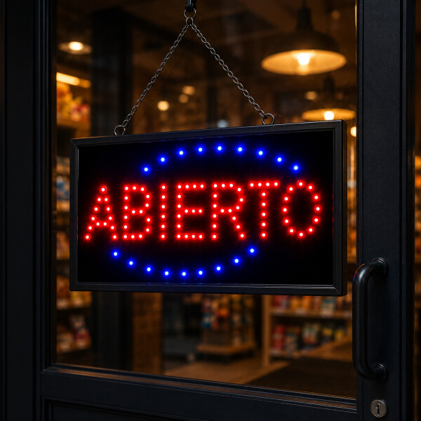 Cartel Luminoso Led Abierto 220 Volt Local Comercial Super Descentrado