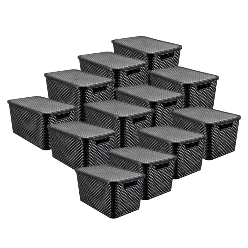 Set x12 caja organizadora simil ratán 7lts NEGRO