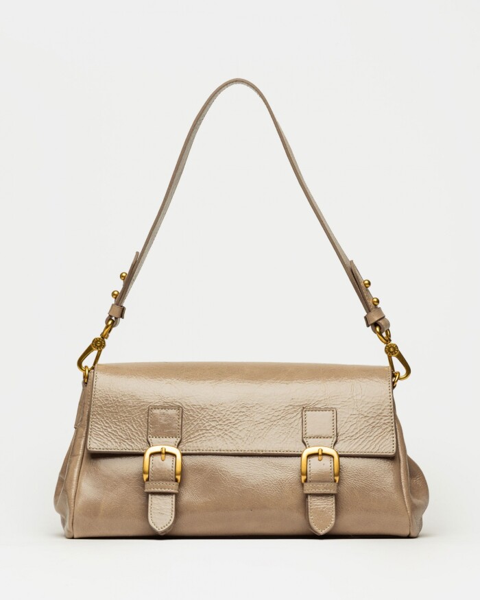 Cartera al hombro Elise en cuero arrugado Taupe