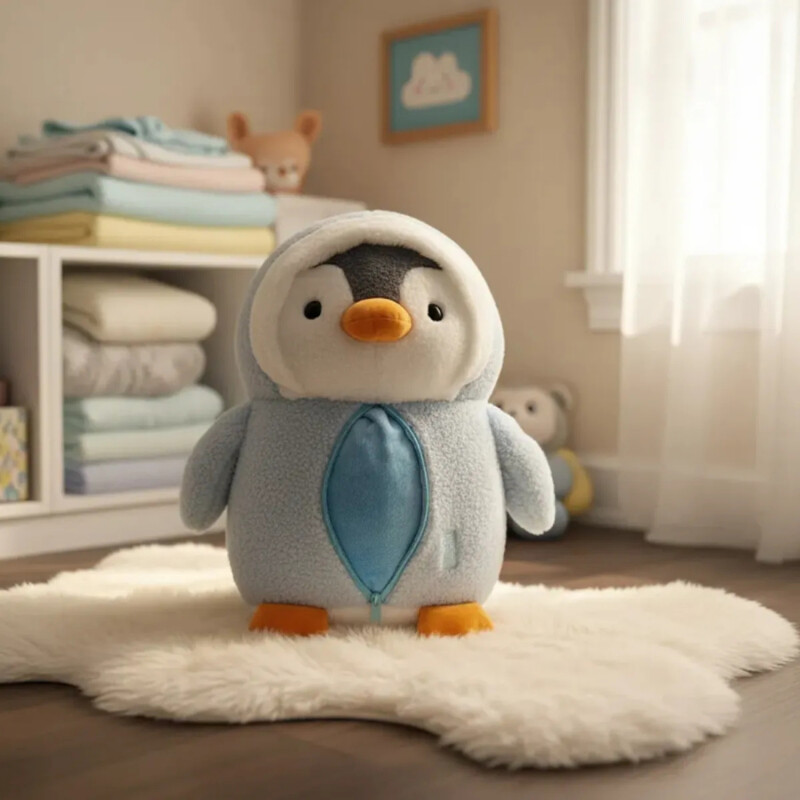 Manta De Apego Peluche C/Frazada 1.60m X 1.00m Inf. Pingüino