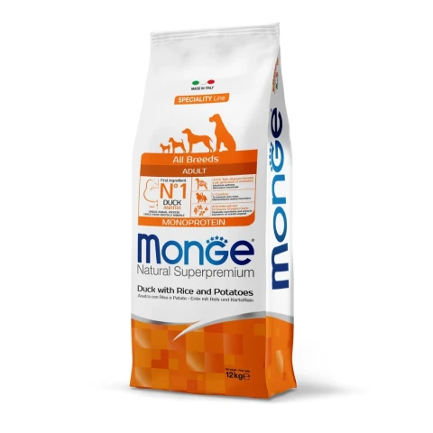 MONGE PERRO ADULTO ALL BREEDS MONOPROTEINA PATO 12 kg Monge Perro Adulto All Breeds Monoproteina Pato 12 Kg