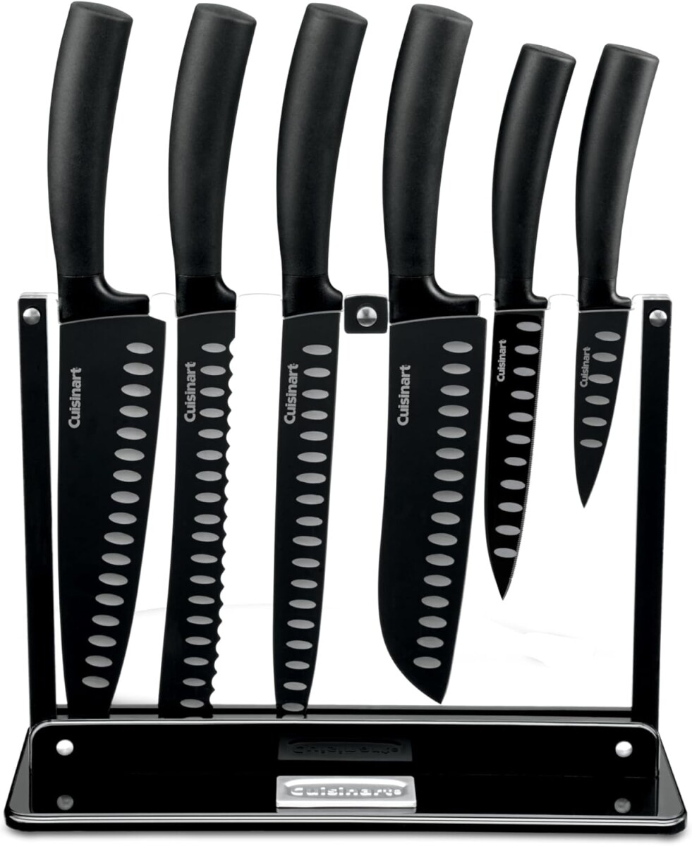 Juego de cuchillos con filo anti adherente de 7 piezas color negro Cuisinart 