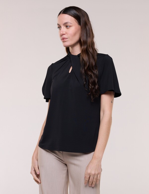 Blusa Nudo Con Mangas Abiertas NEGRO