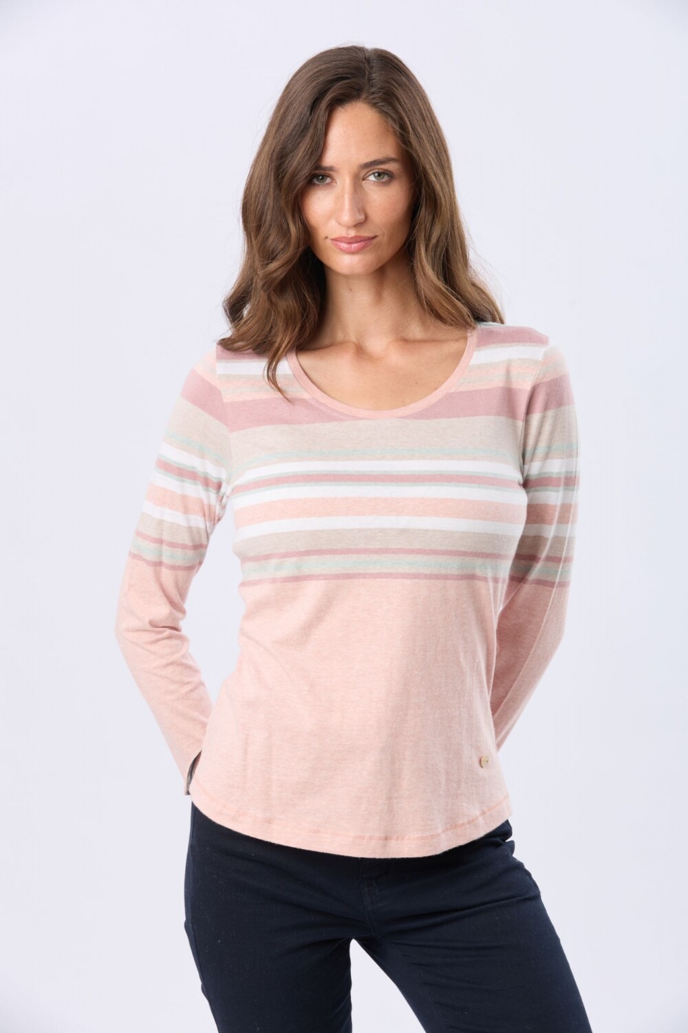 REMERA RAYADA DE ALGODÓN Coral