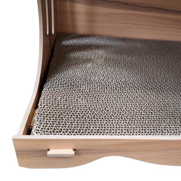 Casa Gatos Cama Cucha Cueva Madera MDF Rascador Corrugado Variante Color Madera