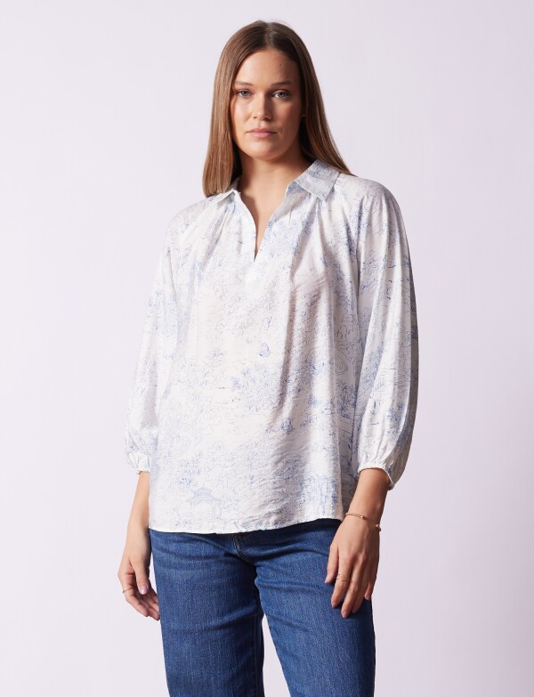Blusa Algodón Print BLANCO/AZUL