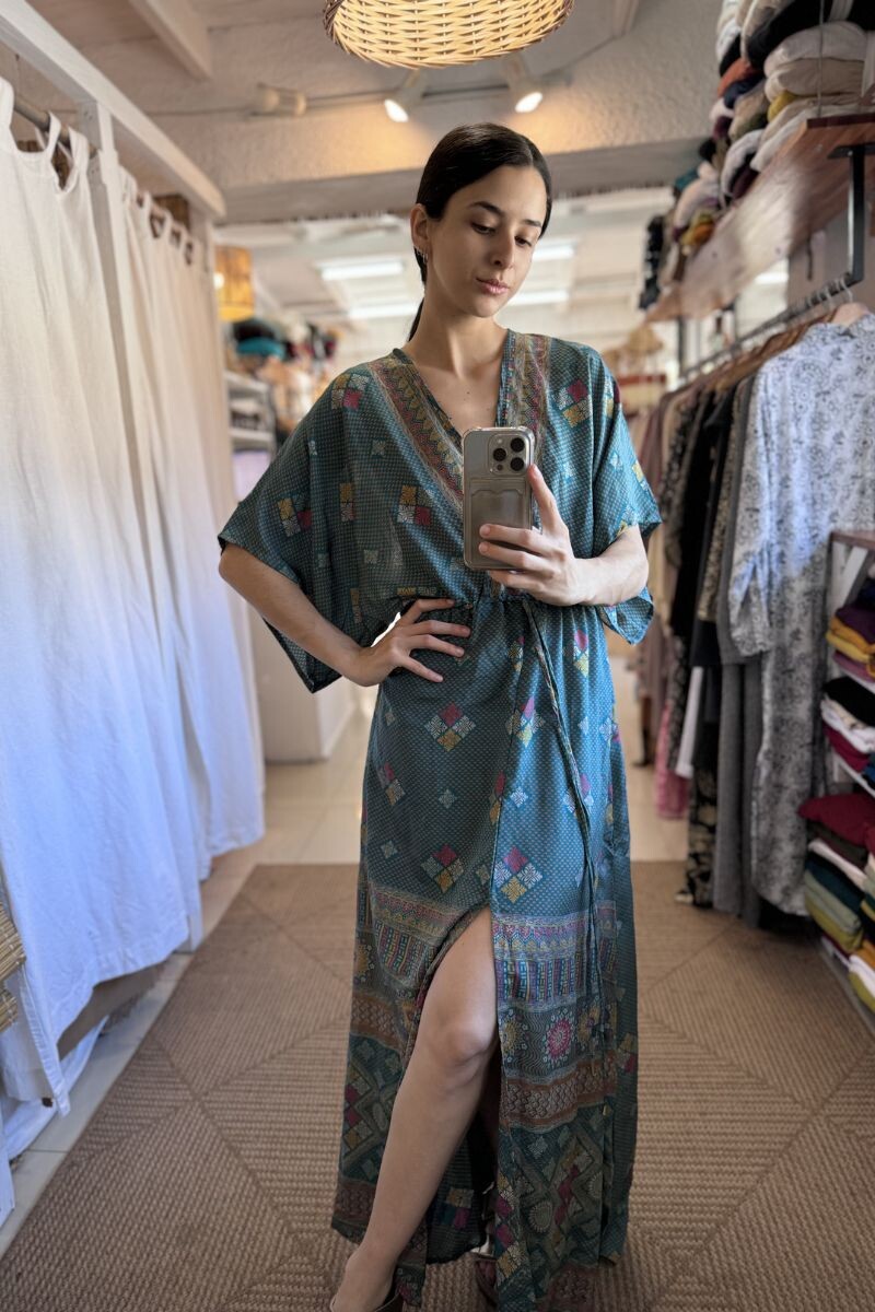Vestido Manu de seda - Turquesa y azul 