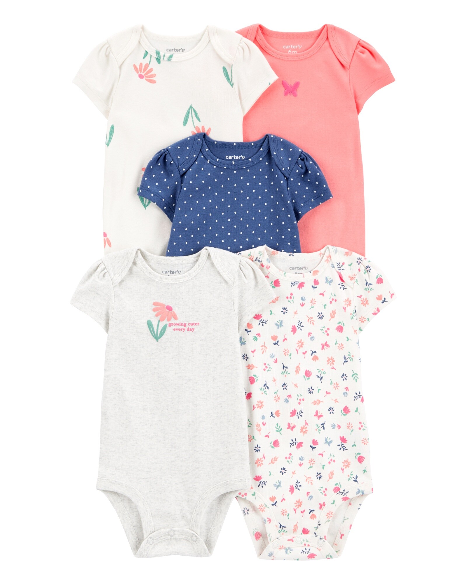 Pack cinco bodies de algodón, diseño floral Sin color