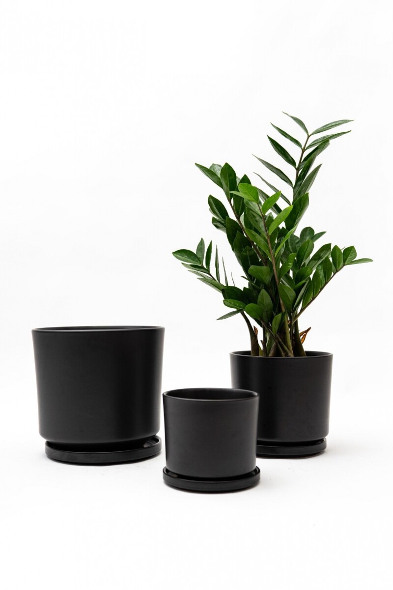 SET 3 MACETAS CERAMICAS CON PLATO - NEGRO 
