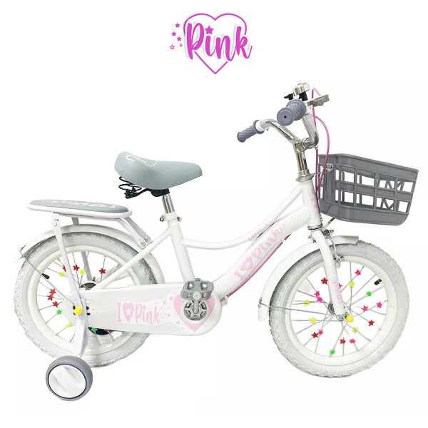 Bicicleta Infantil Rodado 12 Niña Con Rueditas Blancas Y Canasto Blanco