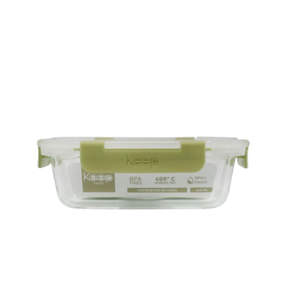 HERMETICO RECTANGULAR 640ML GLASS KEEP Verde