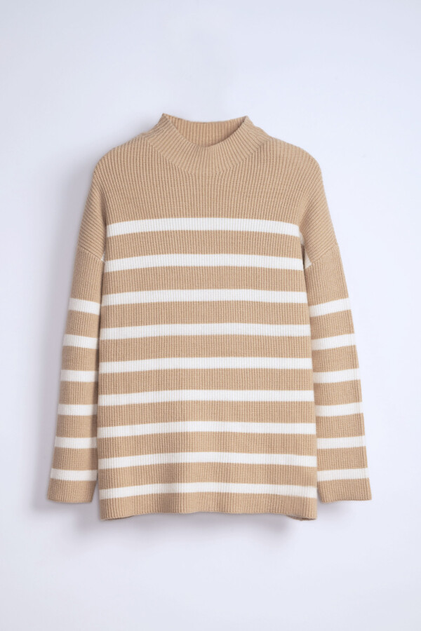 Polera Punto Rayas Crudo Y Beige