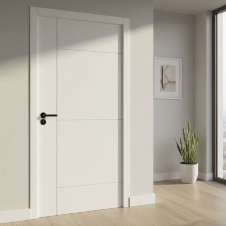 Puerta Desarmada Interior en MDF con Marco y Cerradura Lumax Blanca Lisa Diseño Ankara Herraje Negro