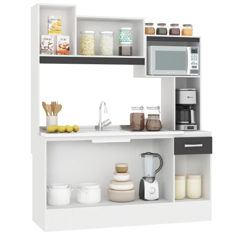 Kit de cocina compacta 6 puertas 1 cajón Patas Ajustables y Rieles Metálicos 150 x 50 x 190 cm Blanco