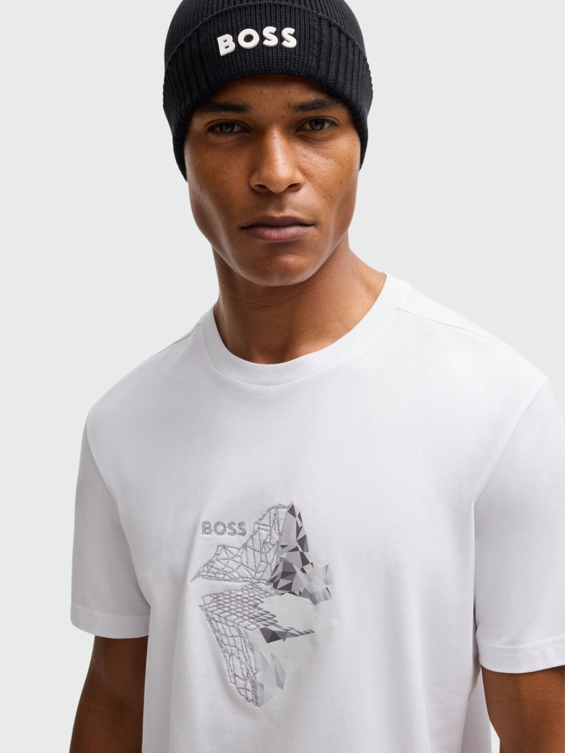 BOSS Camiseta de Algodón Elástico con Arte Impreso y Bordado Blanco