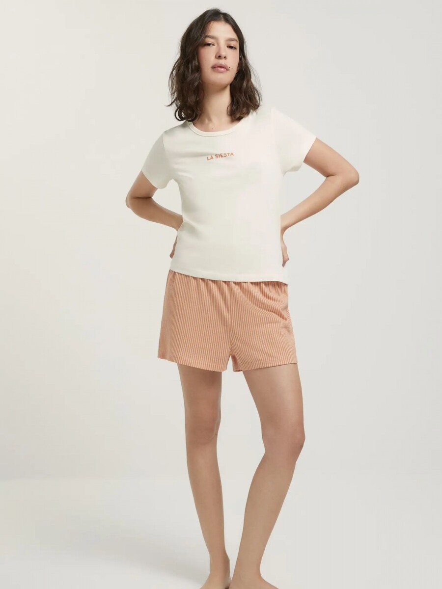 PIJAMA DE ALGODÓN CON ESTAMPADO - BEIGE 