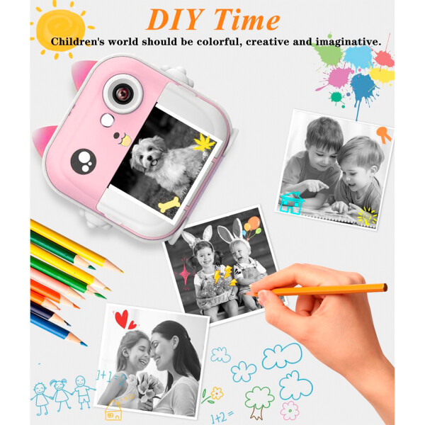 Camara Fotos Intantil Impresion Instantanea Digital Video Variante Color Rosa