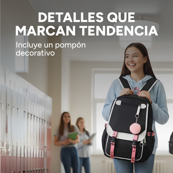 Pack x3 Mochila Kawaii Impermeable Usb Multuso Resistente Variante Color Negro
