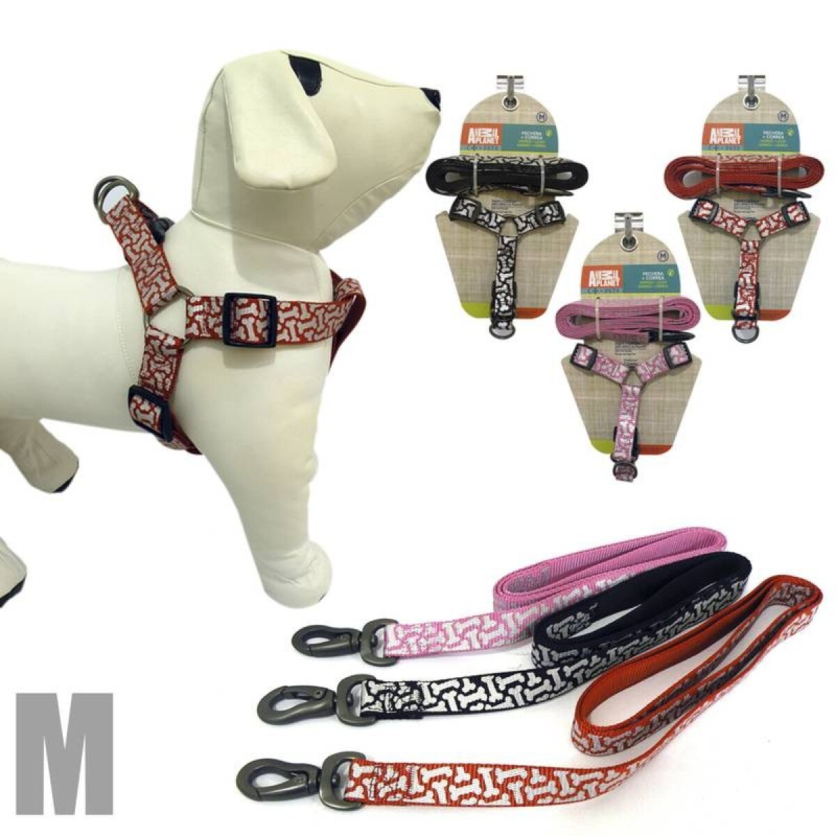 ARNÉS + CORREA PARA PERROS, AZUL, ROSA O ROJA M 