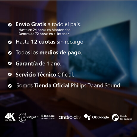 Oled Android Tv 65” Philips 4K con Ambilight Oled Android Tv 65” Philips 4K con Ambilight