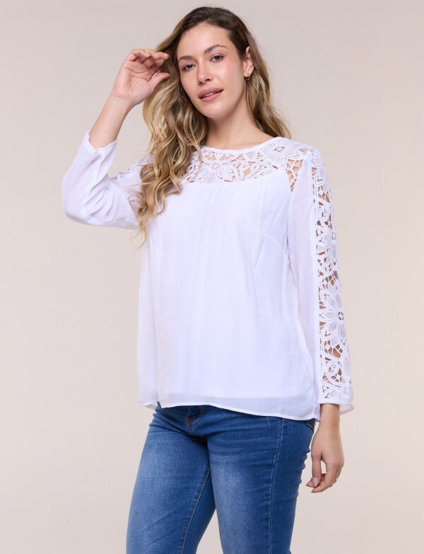 Blusa Encaje Calado BLANCO