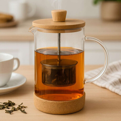 Cafetera o Tetera Prensa Francesa de Vidrio con Base y Tapa de Bambú – 800 ml Sc