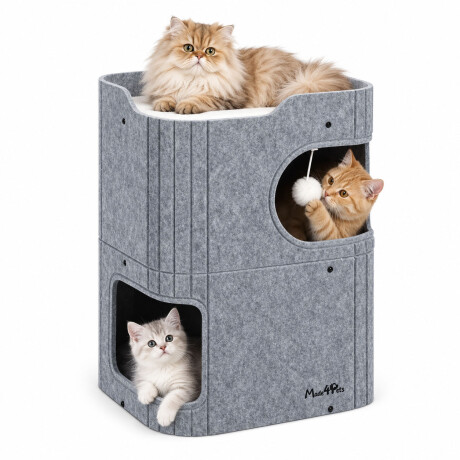 Casa Para Gatos 3 Pisos De Tela Con Cuevas Y Pompón Gris