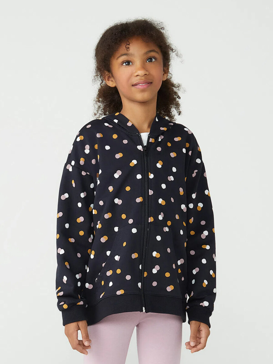 CAMPERA DE NIÑA ESTAMPADA CON FELPA - NEGRO 